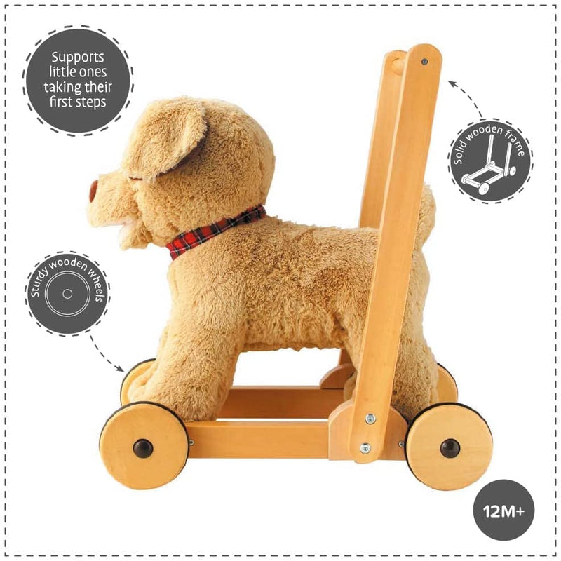 Demonstrating how the Little Bird Told Me Award-winning 2in1 Dexter Dog Push Along, Baby Walker and Ride On | Baby Walkers and Ride On Toys | Montessori Activities For Babies & Kids | Toys | Baby Shower, Birthday & Christmas Gifts - Clair de Lune UK
