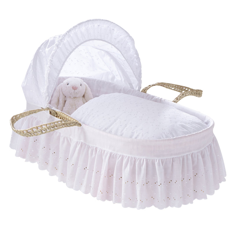 Vintage Broderie Anglaise Palm Moses Basket Bedding Set (With Skirt) | Moses Basket Dressings | Nursery Bedding & Decor Collections | Nursery Inspiration - Clair de Lune UK