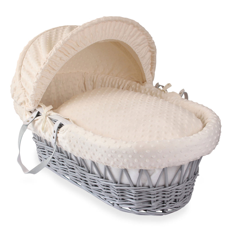 Cream Dimple Grey Wicker Moses Basket | Moses Baskets | Co-sleepers | Nursery Furniture - Clair de Lune UK