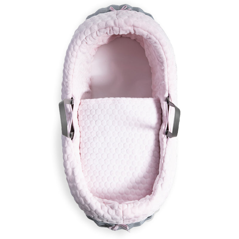 The bedding set of the Pink Marshmallow Grey Wicker Noah Pod® | Bassinets | Nursery Furniture - Clair de Lune UK