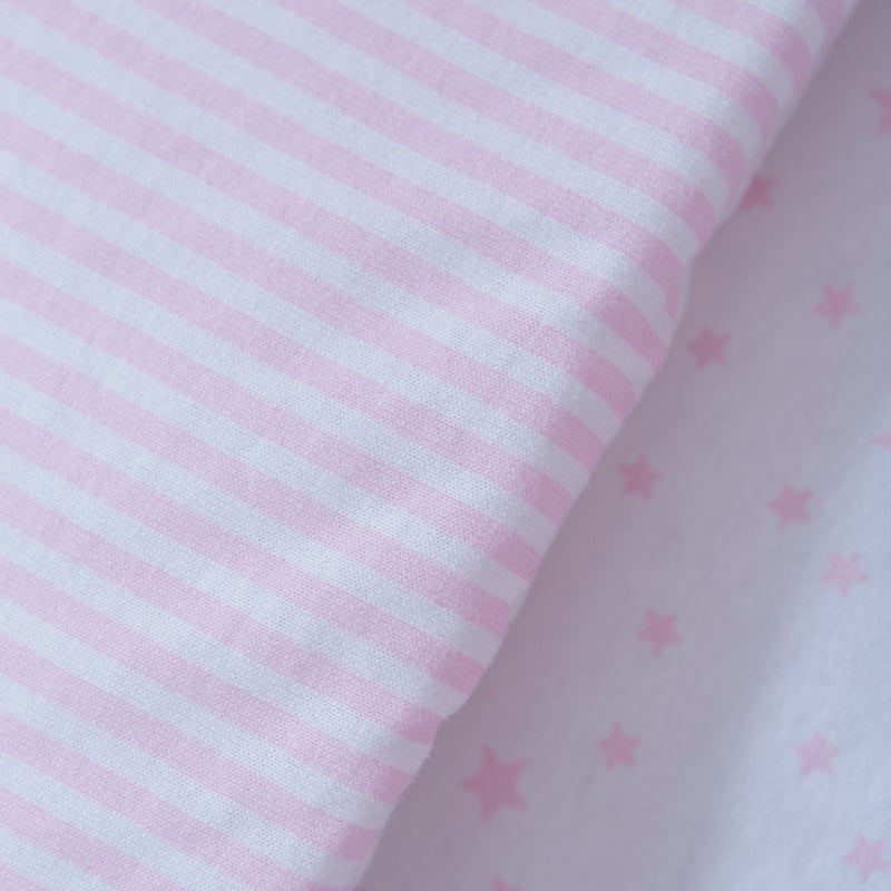 Pink Stars & Stripes White Wrapover® Noah Pod® with the stripes print coverlet zoomed in | Bassinets | Nursery Furniture - Clair de Lune UK