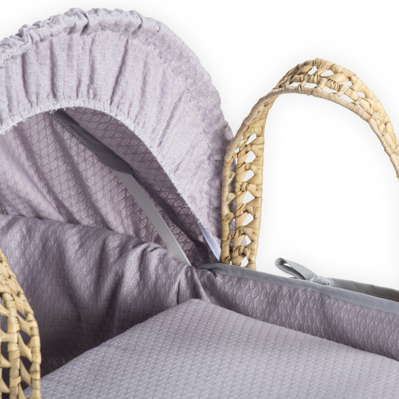 Grey Cotton Dream Palm Moses Basket with the sturdy palm handles | Moses Baskets | Co-sleepers | Nursery Furniture - Clair de Lune UK