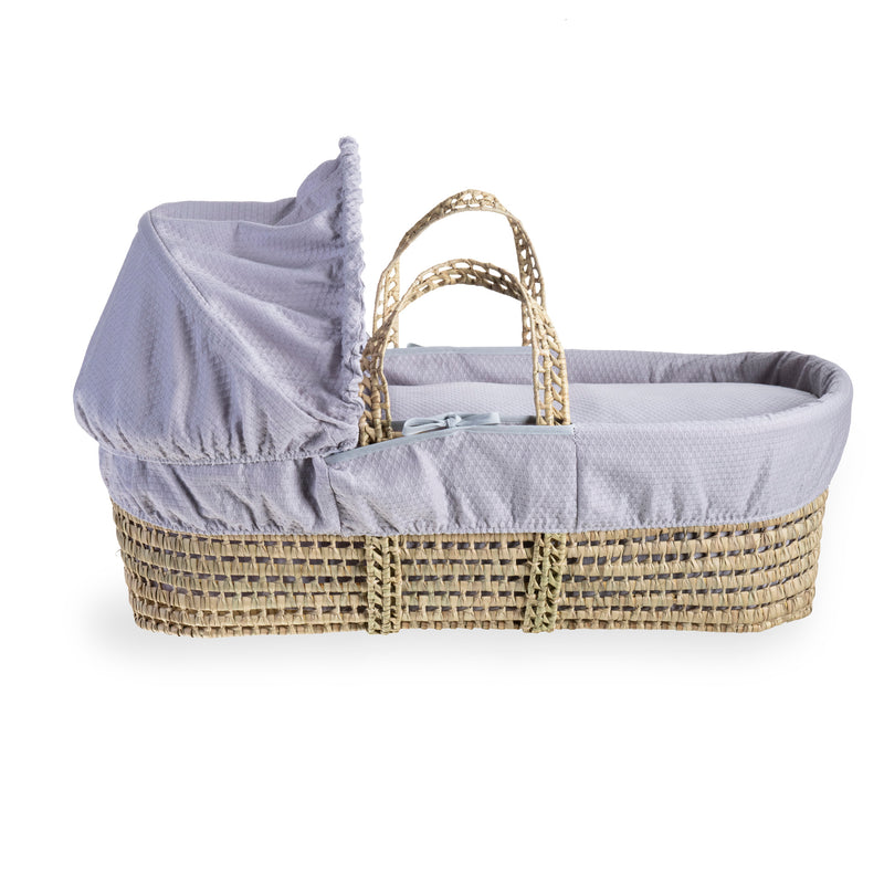 Grey Cotton Dream Palm Moses Basket showcasing the traditional design with the traditional Moses hood | Moses Baskets | Co-sleepers | Nursery Furniture - Clair de Lune UK
