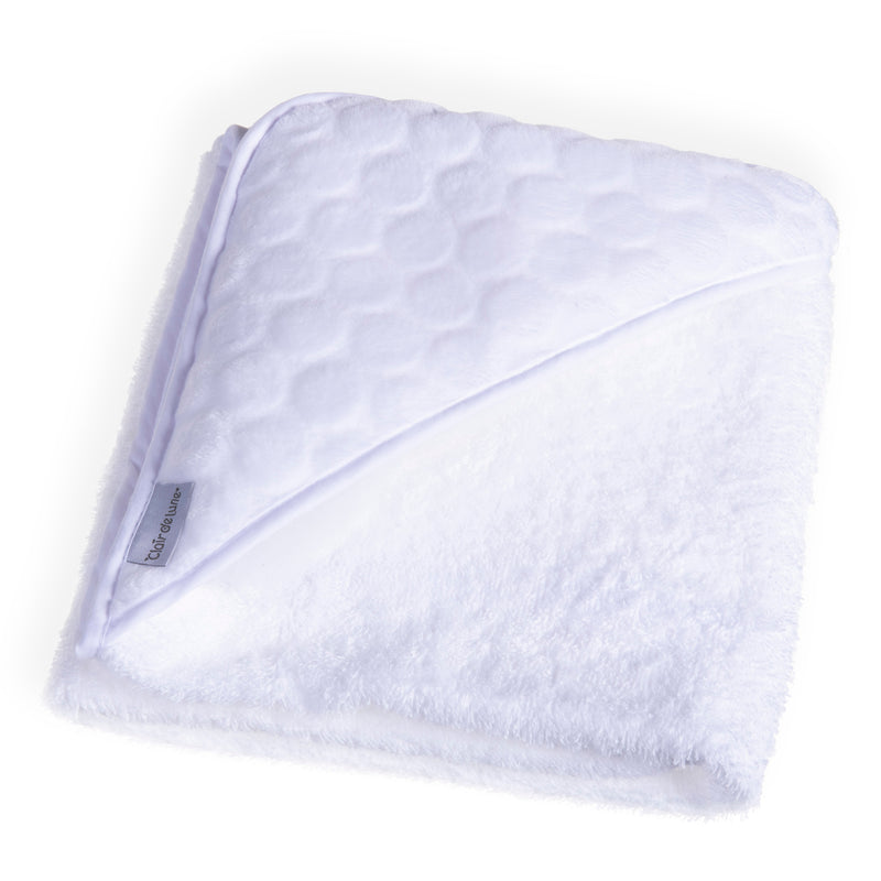 Folded White Marshmallow Hooded Towel for space saving | Baby Bathing & Changing Essentials - Clair de Lune UK