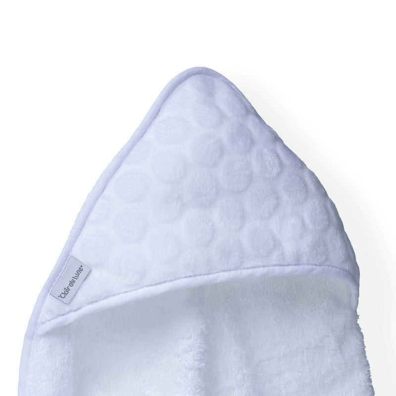 White Marshmallow Hooded Towel with the white marshmallow hooded zoomed in | Baby Bathing & Changing Essentials - Clair de Lune UK