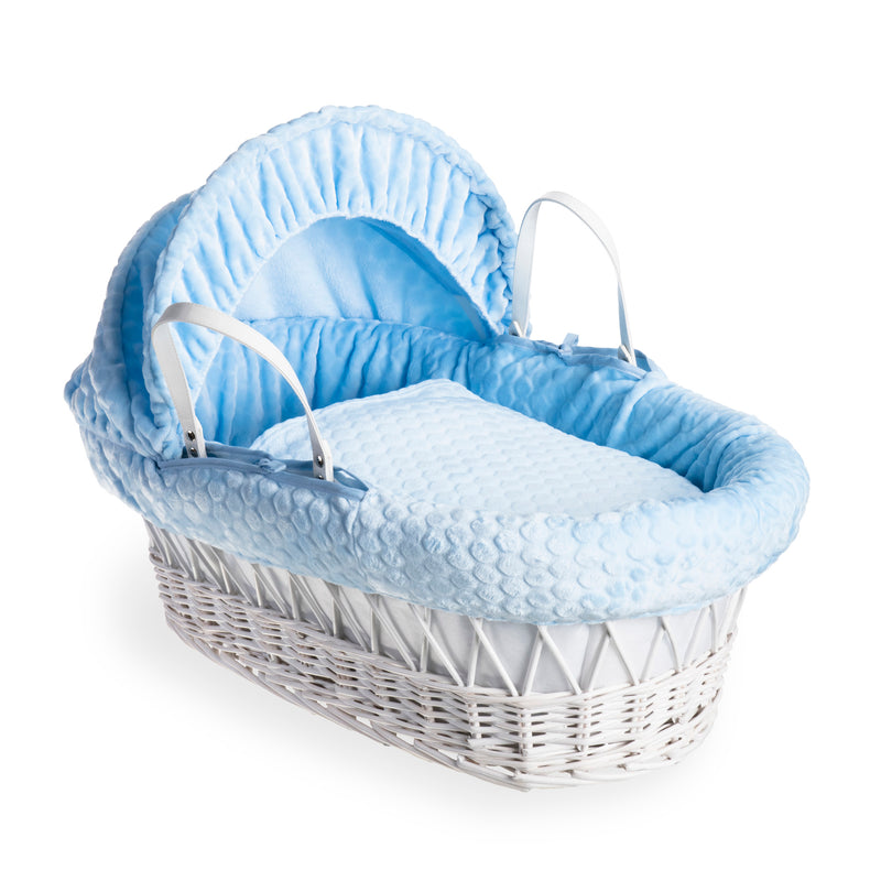 Blue Marshmallow White Wicker Moses Basket | Co-sleepers | Nursery Furniture - Clair de Lune UK