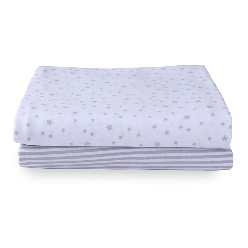 Grey Stars & Stripes 2 Pack Fitted Cot Sheets - 120 x 60 cm | Soft Baby Sheets | Cot, Cot Bed, Pram, Crib & Moses Basket Bedding - Clair de Lune UK