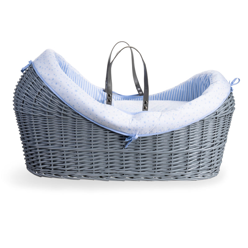 Blue Stars & Stripes Grey Wrapover® Noah Pod® showing the cocoon shape of the basket | Bassinets | Nursery Furniture - Clair de Lune UK