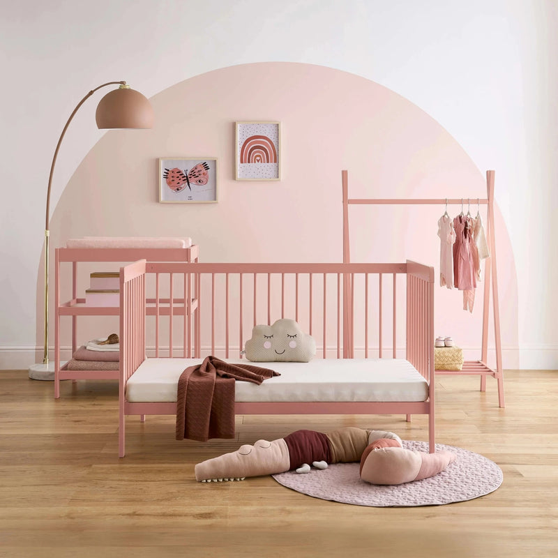 Blush Pink CuddleCo Nola 3 Piece Room Set with the cot bed transformed as a toddler bed | Nursery Furniture Sets | Room Sets | Nursery Furniture - Clair de Lune UK