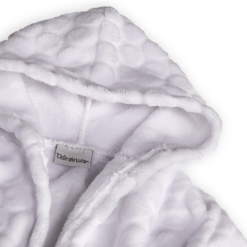 The hood of the Komfies Marshmallow Baby Dressing Gown | Dressing Gowns & Ponchos | Bathing & Changing Essentials - Clair de Lune UK