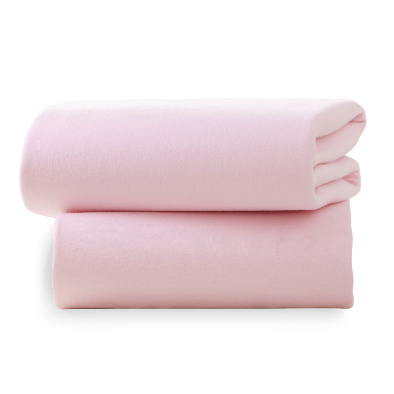 A Pack of 2 Folded Pink Fitted Cotton Moses Fitted Sheets - 74 x 30 cm | Soft Baby Sheets | Cot, Cot Bed, Pram, Crib & Moses Basket Bedding - Clair de Lune UK
