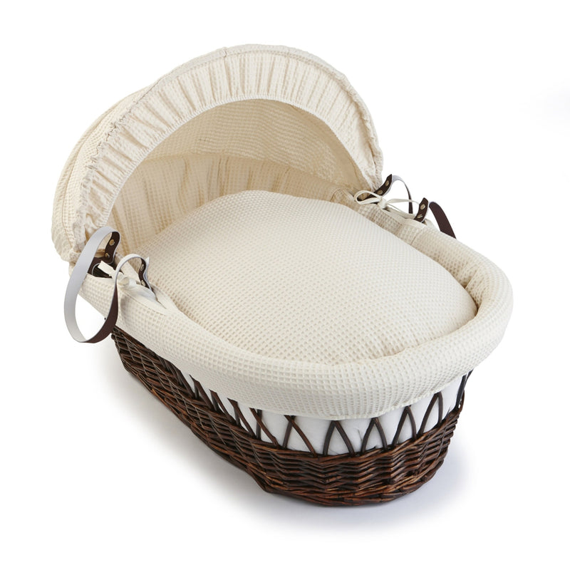 Cream Moses Basket Bedding Set coming complete with a matching coverlet, bassinet dressing and hood made from breathable soft waffle fabrics | Moses Basket Dressings | Nursery Bedding & Decor Collections | Nursery Inspiration - Clair de Lune UK