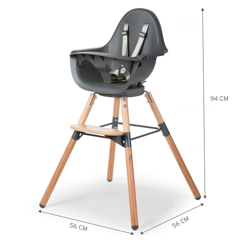 The dimensions of the Natural/Anthracite Childhome Evolu 2 Chair - 2 In 1 with Bumper | Highchairs | Feeding & Weaning - Clair de Lune UK