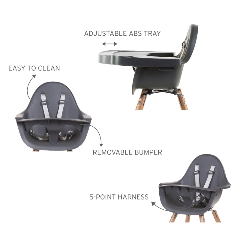 Easy care Natural/Anthracite Childhome Evolu 2 Chair - 2 In 1 with Bumper | Highchairs | Feeding & Weaning - Clair de Lune UK