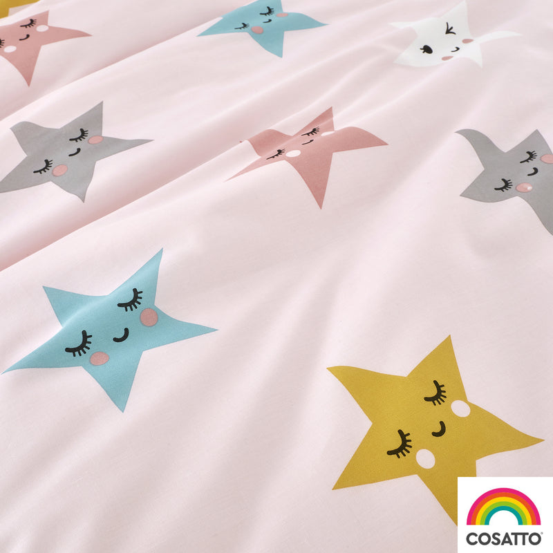  The pink side of the Cosatto Happy Stars Junior Bed Duvet Cover Set | Toddler Bedding - Clair de Lune UK
