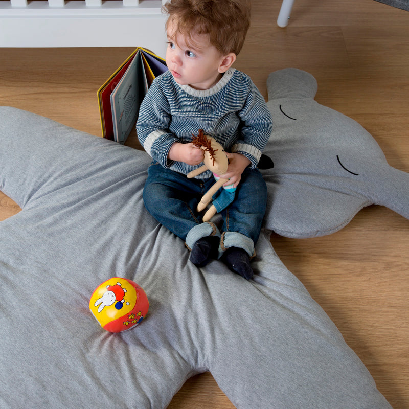 Baby playing on the grey Childhome Giant Teddy Playmat | Toys | Baby Shower, Birthday & Christmas Gifts - Clair de Lune UK