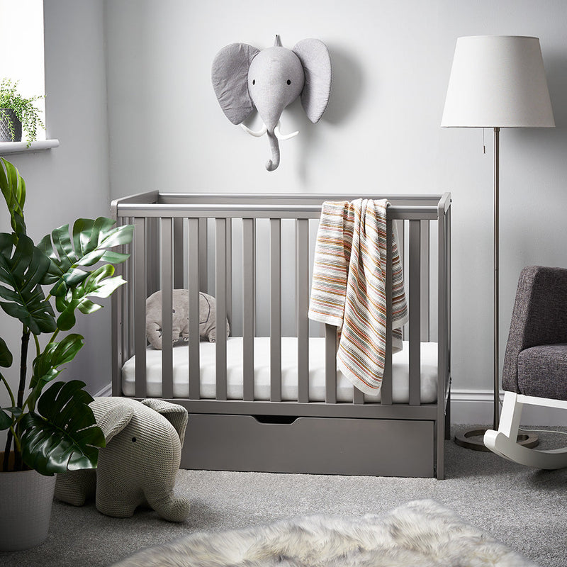Obaby grey cot bed in a grey safari themed nursery | Nursery furniture - Clair de Lune UK