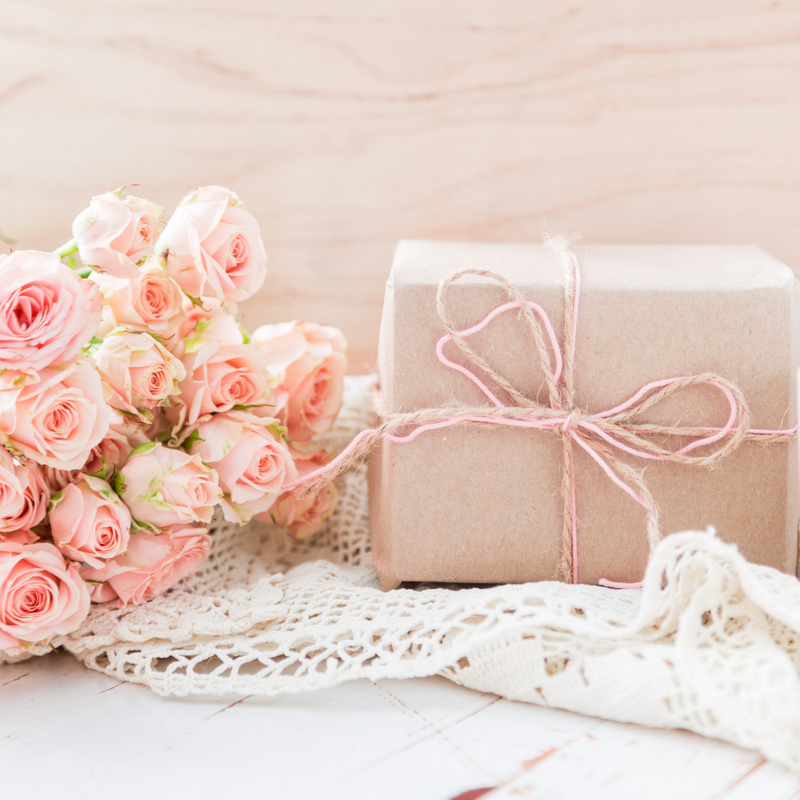 Gift for mum wrapped beautifully and presented with pink roses | Mother's Day - Clair de Lune UK