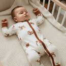 Sleeping baby wearing the GrowGrows Organic Fleeting Fawn Sleepsuit | Baby Grows and Onesies | Organic Baby Clothes - Clair de Lune UK