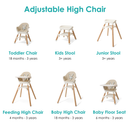 6 in 1 High Chair adjustable high chair stages from toddler to baby floor seat on a white background| High chairs | Feeding & Weaning | Toddler Furniture - Clair de Lune UK