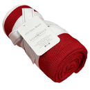 East Coast Silvercloud Candy Cane Wide Stripe Red and White baby blanket showing the tag and ribbon packaging | Cosy Baby Blankets | Swaddles and Receiving Blankets - Clair de Lune UK