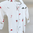 Close up on the Grow Grows Organic Christmas Eve Sleepsuit | Baby Grows and Onesies | Organic Baby Clothes - Clair de Lune UK