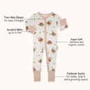 Grow Grows Organic Sleepy Sloth Sleepsuit on white background with key features | Baby Grows and Onesies | Organic Baby Clothes - Clair de Lune UK