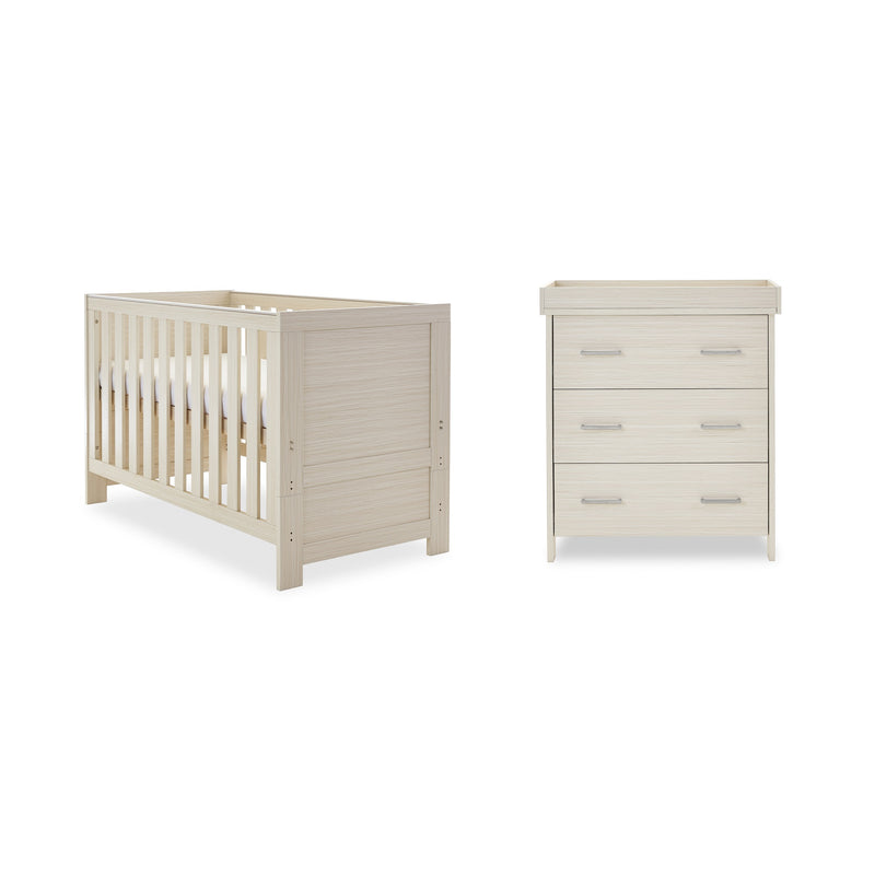 Obaby Nika Oatmeal Cot Bed and Room Sets including a cot bed and a changer | Nursery Furniture Sets | Room Sets | Nursery Furniture - Clair de Lune UK