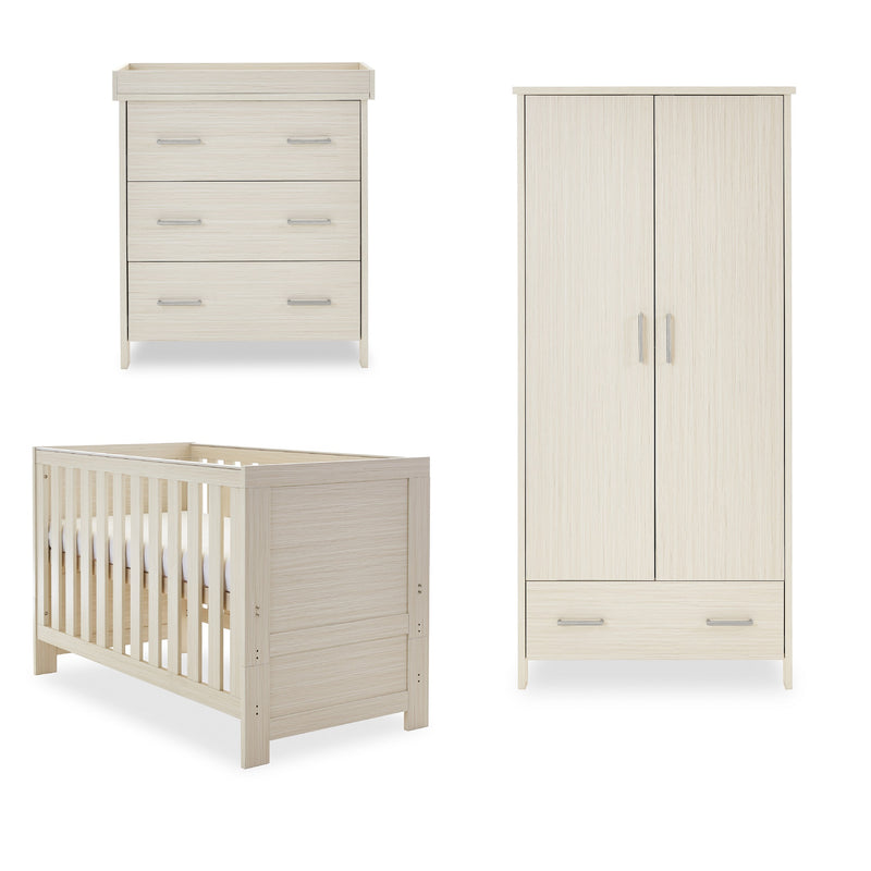 Obaby Nika Oatmeal Cot Bed and Room Sets including a cot bed, a wardrobe and a changer | Nursery Furniture Sets | Room Sets | Nursery Furniture - Clair de Lune UK