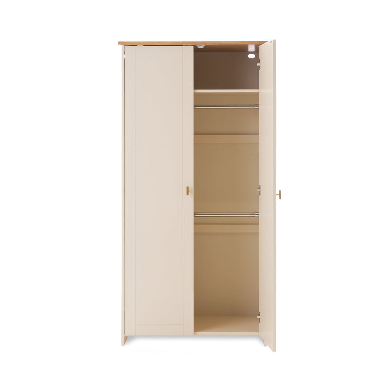 The open double wardrobe of the Cashmere Obaby Evie Mini 3 Piece Room Set | Nursery Furniture Sets | Room Sets | Nursery Furniture - Clair de Lune UK