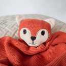 Close up of the Organic knitted cotton GrowGrows Fox Animal Comforter - Clair de Lune UK