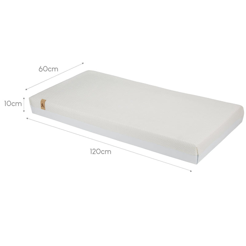 Cuddleco Harmony Cot Mattress with Dimensions diagram - 120 x 60 x 10 cm - Clair de Lune UK