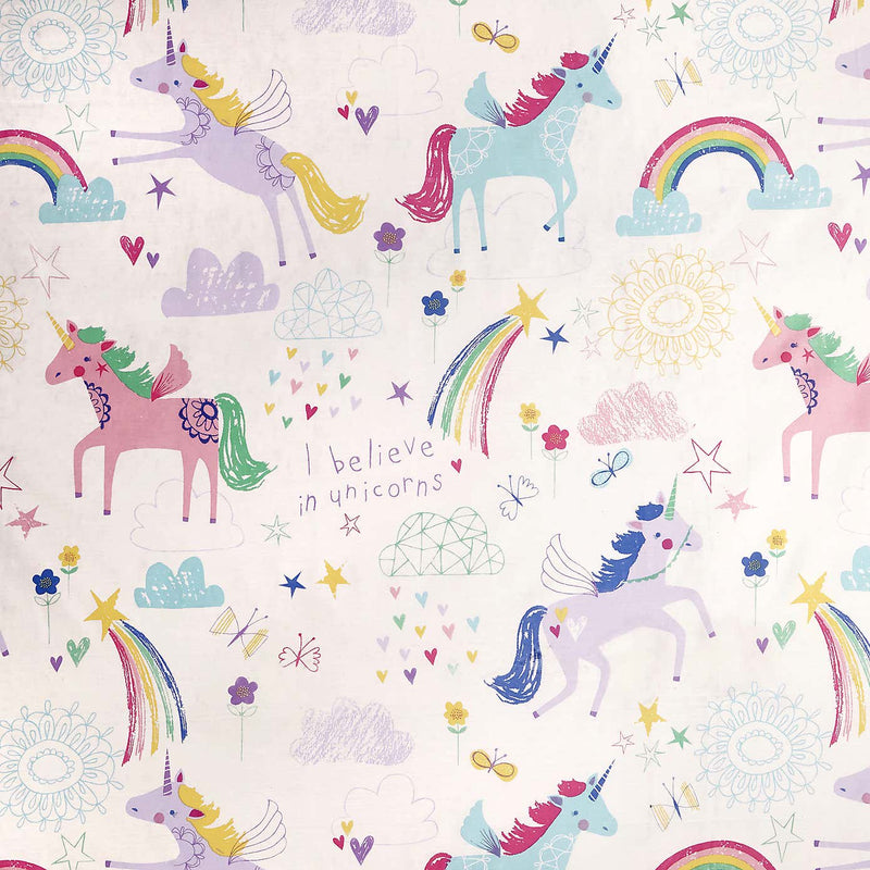 The unicorn print of the Bedlam Rainbow Unicorn Reversible Junior Bed Duvet Cover and Pillowcase Set | Cot, Cot Bed & Toddler Bed Bedding | Bedding - Clair de Lune UK