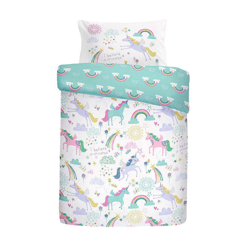 Bedlam Rainbow Unicorn Reversible Junior Bed Duvet Cover and Pillowcase Set | Cot, Cot Bed & Toddler Bed Bedding | Bedding - Clair de Lune UK