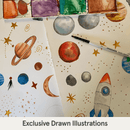 Exclusive hand drawn design on the Grow Grows Organic Plentiful Planets Pyjamas | Organic Kids PJs and Nightwear - Clair de Lune UK