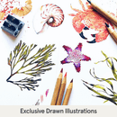 Exclusive Hand Drawn Illustrations of crabs, shells and starfish on the Grow Grows Organic Sea Life Pyjamas | Organic Kids PJs and Nightwear - Clair de Lune UK