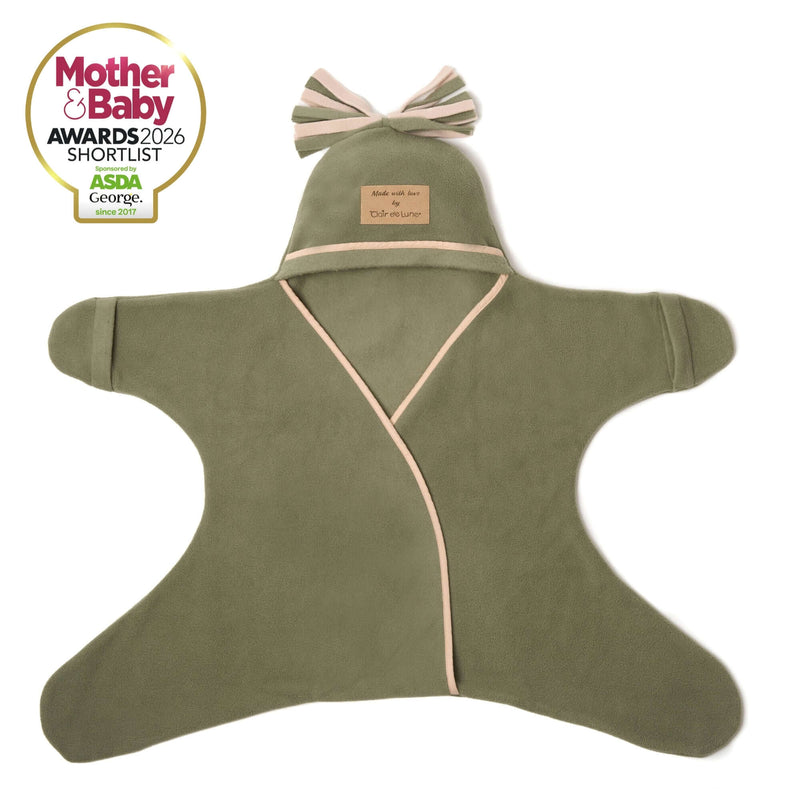 Sage Green Star Fleece Baby Wrap Blanket with no buttons or zips Shortlisted for a Mother & Baby Award 2026 | Cosy Baby Blankets | Swaddle Blanket | Nursery Bedding - Clair de Lune UK
