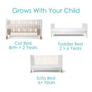 White Essentials Cot Bed grows with your child from birth to 6+ years | Cots, Cot Beds & Toddler Beds | Nursery Furniture - Clair de Lune UK