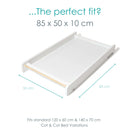 White Essentials Cot Top Changer dimensions of 85 x 50 x 10 cm | Baby Changing Units, Tables & Cot Top Changers | Baby Bath Time - Clair de Lune UK