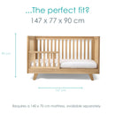 Solid Oak Cot Bed diagram of the 147 x 77 x 90 cm | Cots, Cot Beds, Toddler & Kid Beds | Baby Bed | Nursery Furniture - Clair de Lune UK