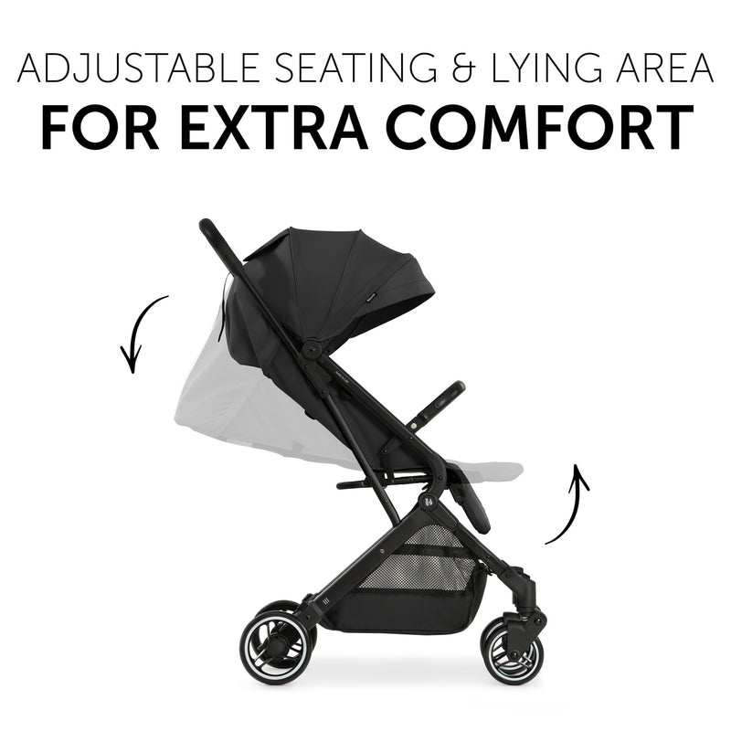 The adjustable hood and pushchair seat of the Black Hauck Travel N Care Pushchair | Strollers | Pushchairs, Carrycots & Car Seats Baby | Travel Essentials - Clair de Lune UK