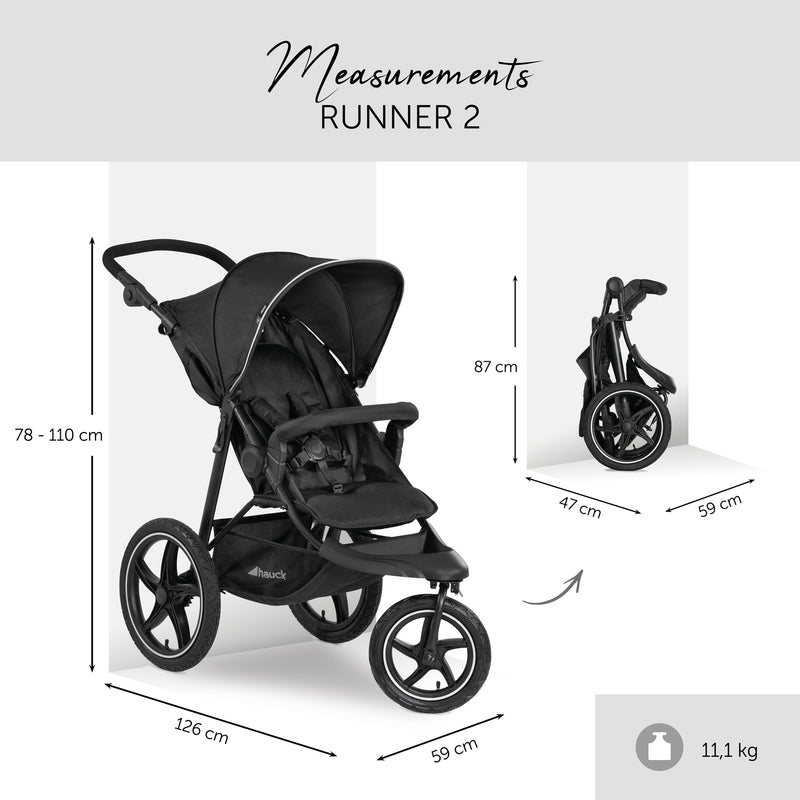 The dimensions of the Black Hauck Runner 2 Pushchair | Strollers | Pushchairs, Carrycots & Car Seats Baby | Travel Essentials - Clair de Lune UK
