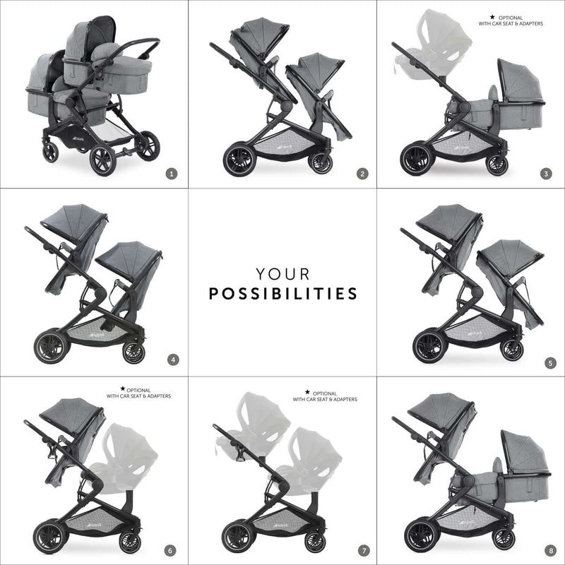 Different transformations of the Hauck Atlantic Twin Tandem Pushchair | Strollers, Pushchairs & Prams | Baby Travel Essentials - Clair de Lune UK