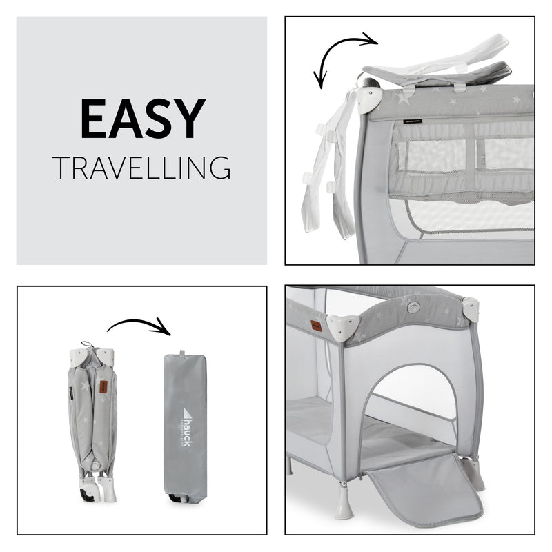 The four ways of how to use the Grey Star Hauck Play N Relax Centre 4in1 Travel Cot | Travel Cots & Travel Bassinets | Cots, Cot Beds, Toddler & Kid Beds | Nursery Furniture - Clair de Lune UK