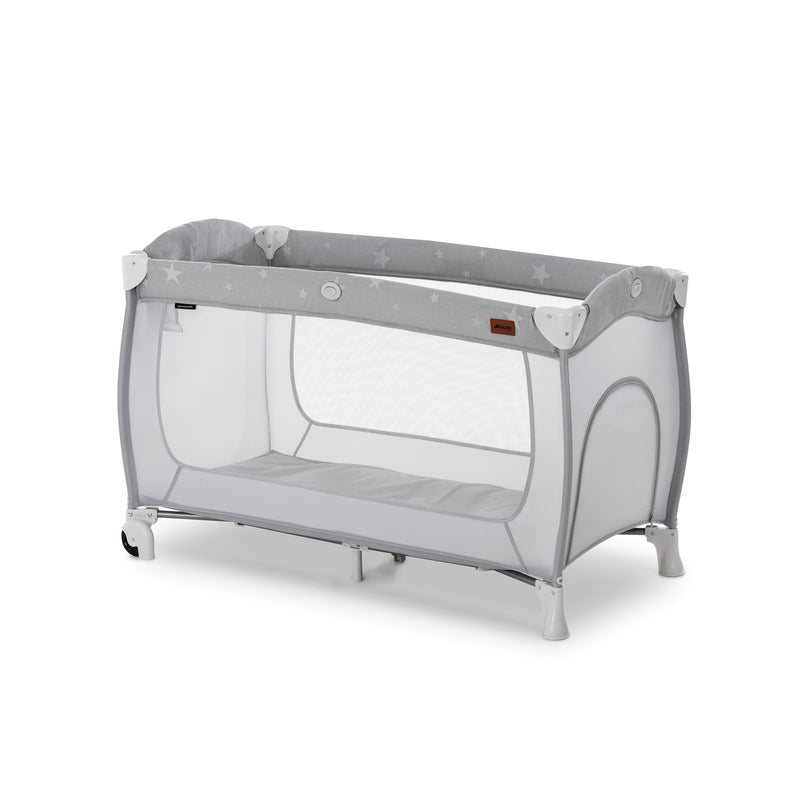 Grey Star Hauck Play N Relax Centre 4in1 Premium Travel Cot when the changing mat is stored on the side | Travel Cots & Travel Bassinets | Cots, Cot Beds, Toddler & Kid Beds | Nursery Furniture - Clair de Lune UK