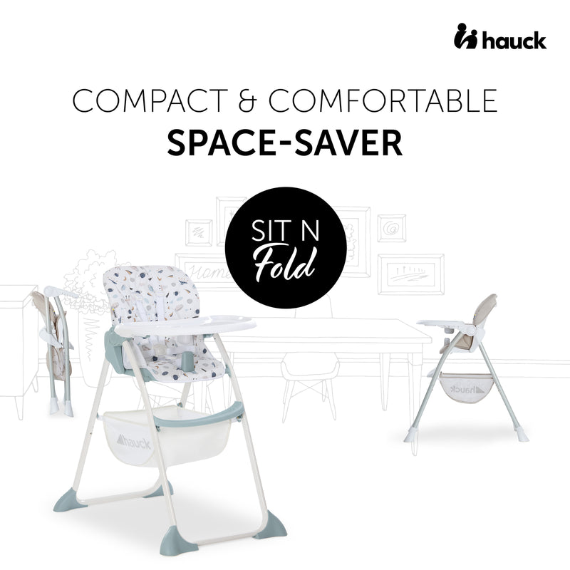 Beige Hauck Compact Sit N Fold High Chair as a comfortable and compact space-saver | Highchairs | Feeding & Weaning - Clair de Lune UK