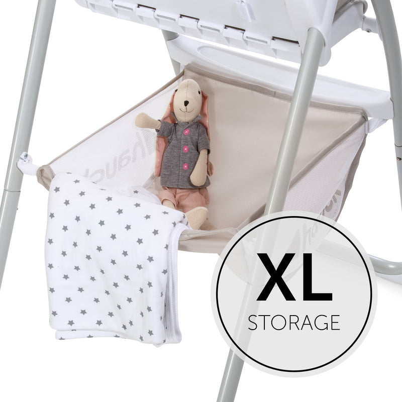 Beige Hauck Compact Sit N Fold High Chair with the large storage basket | Highchairs | Feeding & Weaning - Clair de Lune UK