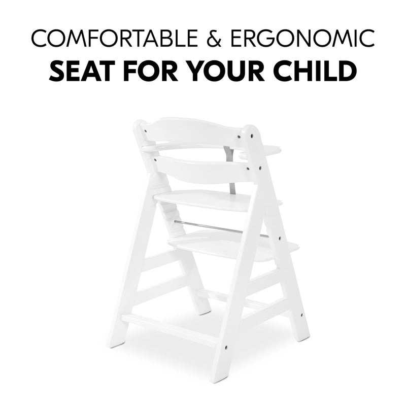 Sturdy Hauck Alpha+ Wooden Highchair with Removable Front Bar in White | Highchairs | Feeding & Weaning - Clair de Lune UK