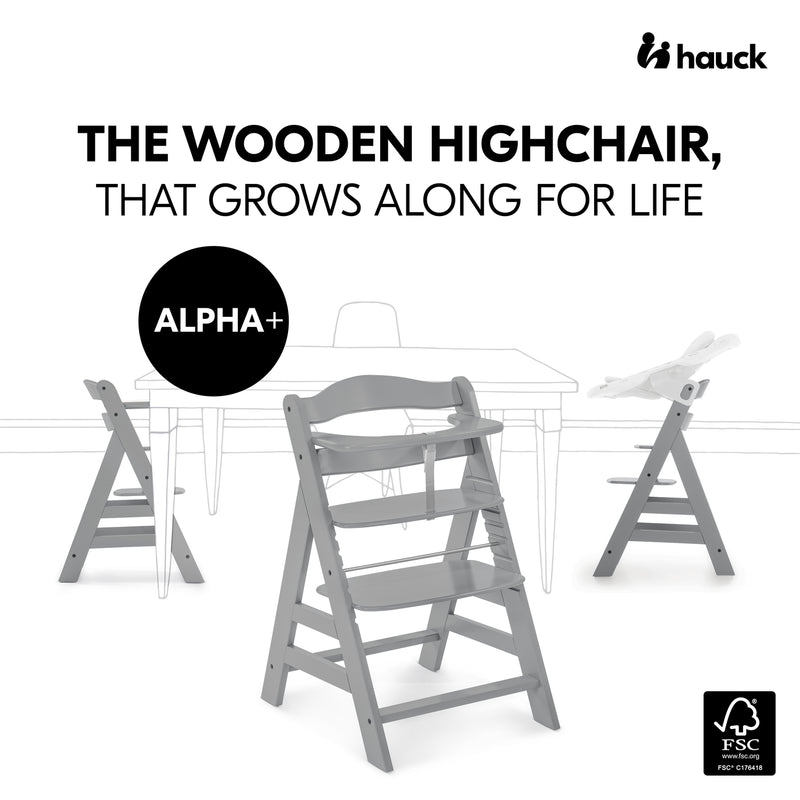 Adjustable heights and seats of the Hauck Alpha+ Wooden Highchair with Removable Front Bar in Grey | Highchairs | Feeding & Weaning - Clair de Lune UK