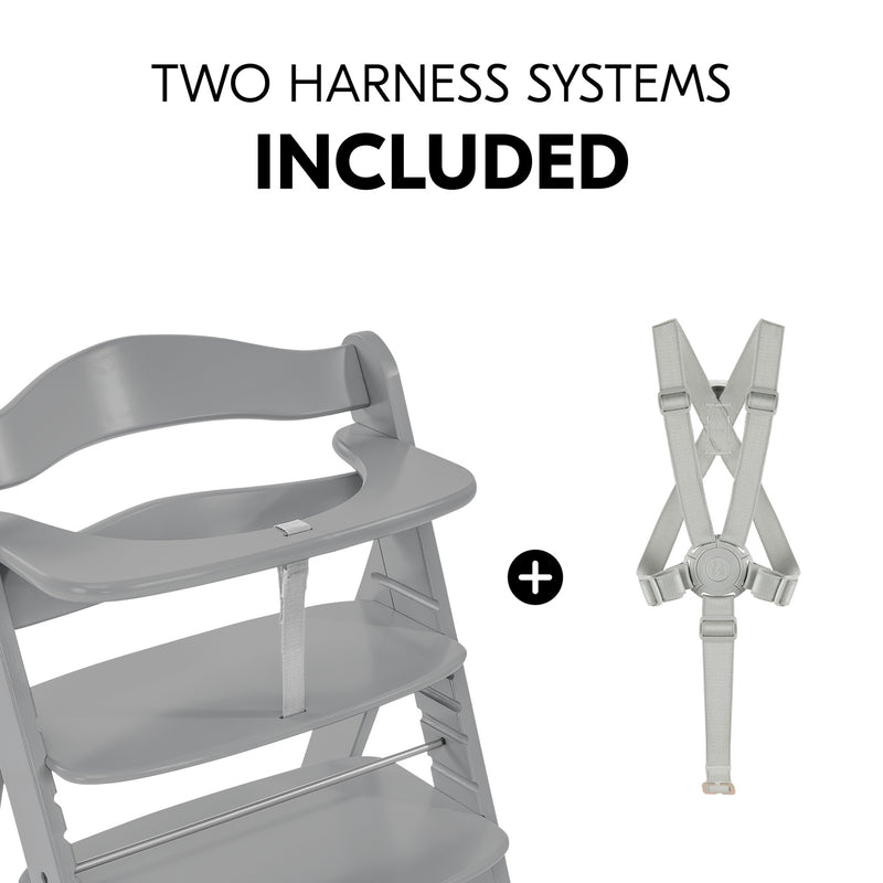 Hauck Alpha+ Wooden Highchair with Removable Front Bar in Grey with two harness systems for extra safety | Highchairs | Feeding & Weaning - Clair de Lune UK
